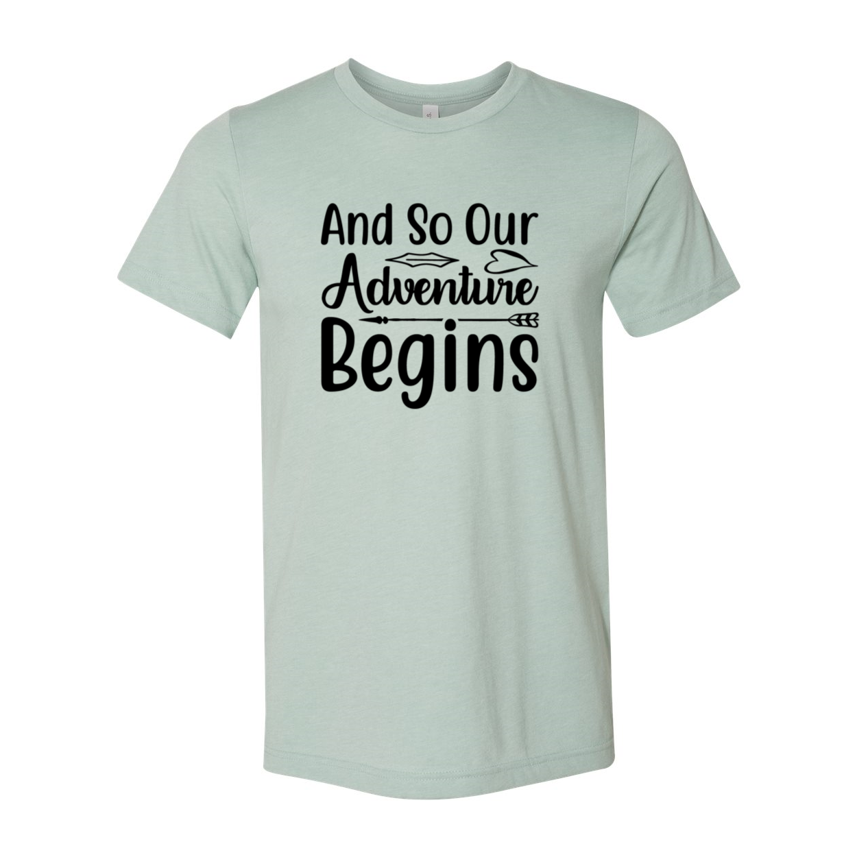 Unisex T-shirt featuring the phrase 'And So Our Adventure Begins' in a stylish design, made from soft ring spun cotton.