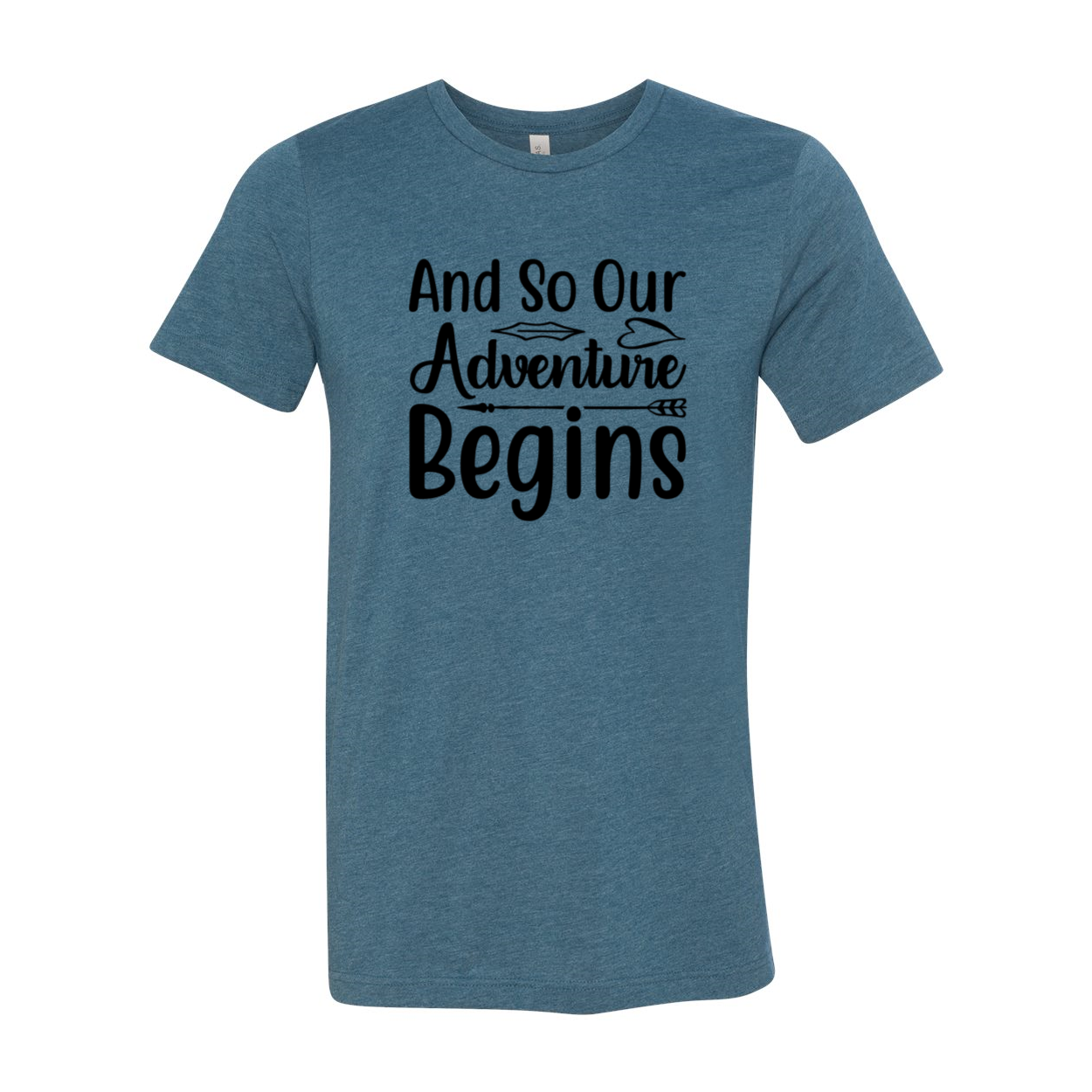 Unisex T-shirt featuring the phrase 'And So Our Adventure Begins' in a stylish design, made from soft ring spun cotton.