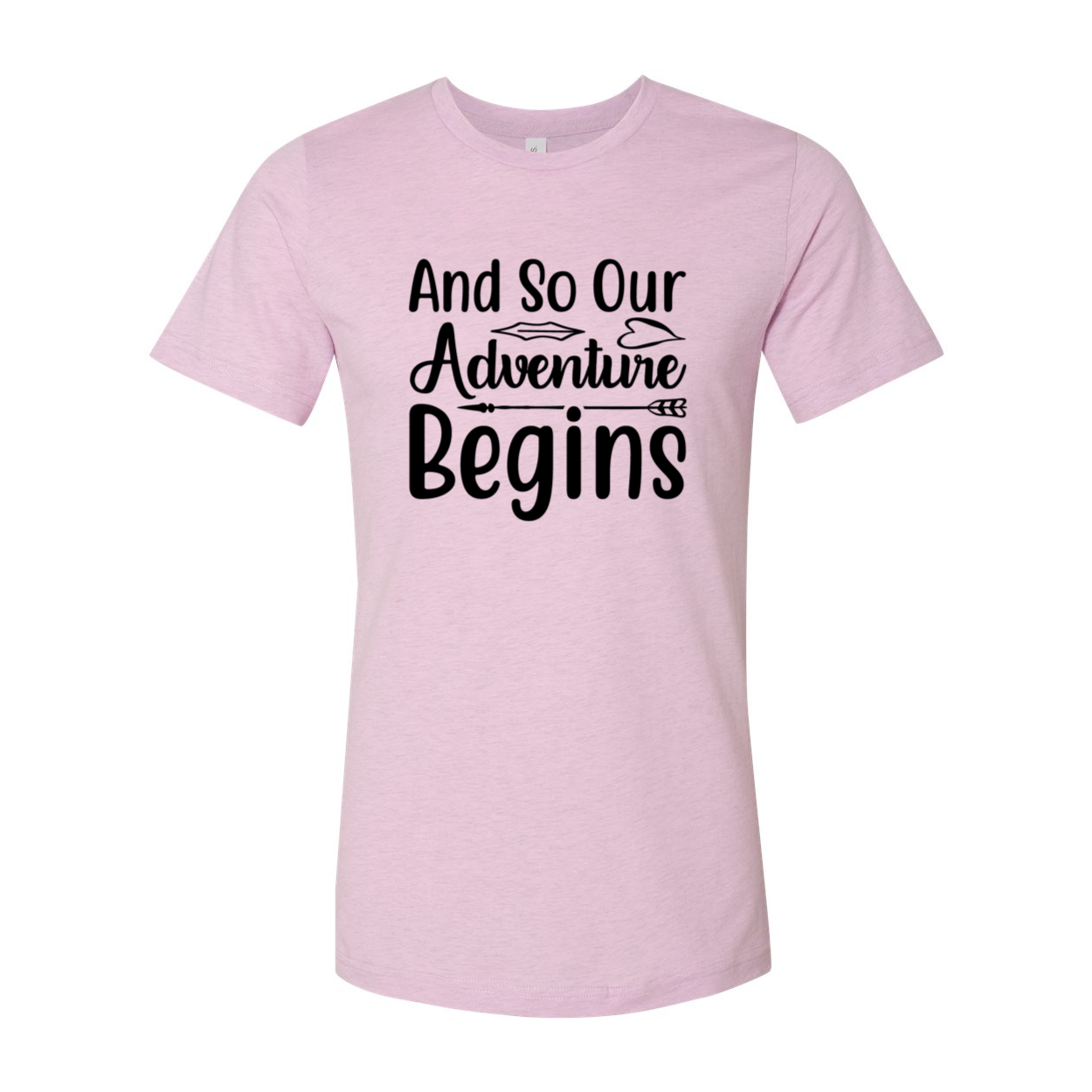 Unisex T-shirt featuring the phrase 'And So Our Adventure Begins' in a stylish design, made from soft ring spun cotton.