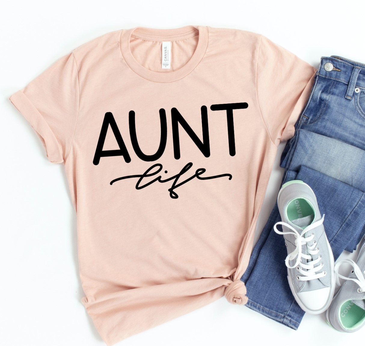 Aunt Life T-shirt made of premium ring spun cotton, featuring a stylish design and comfortable fit, available in various sizes.