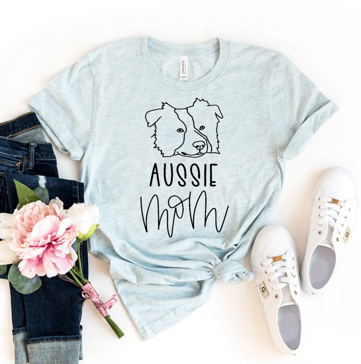 A stylish Aussie Mom T-shirt made from premium ring spun cotton, featuring a high-quality flex print design.