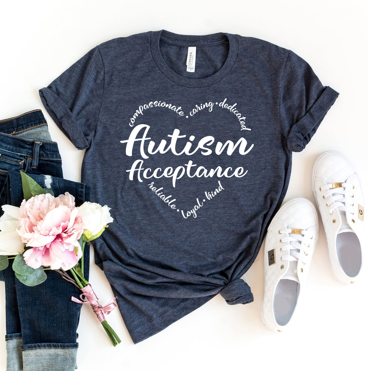 Autism Acceptance T-shirt made of premium ring spun cotton with vibrant flex print design.