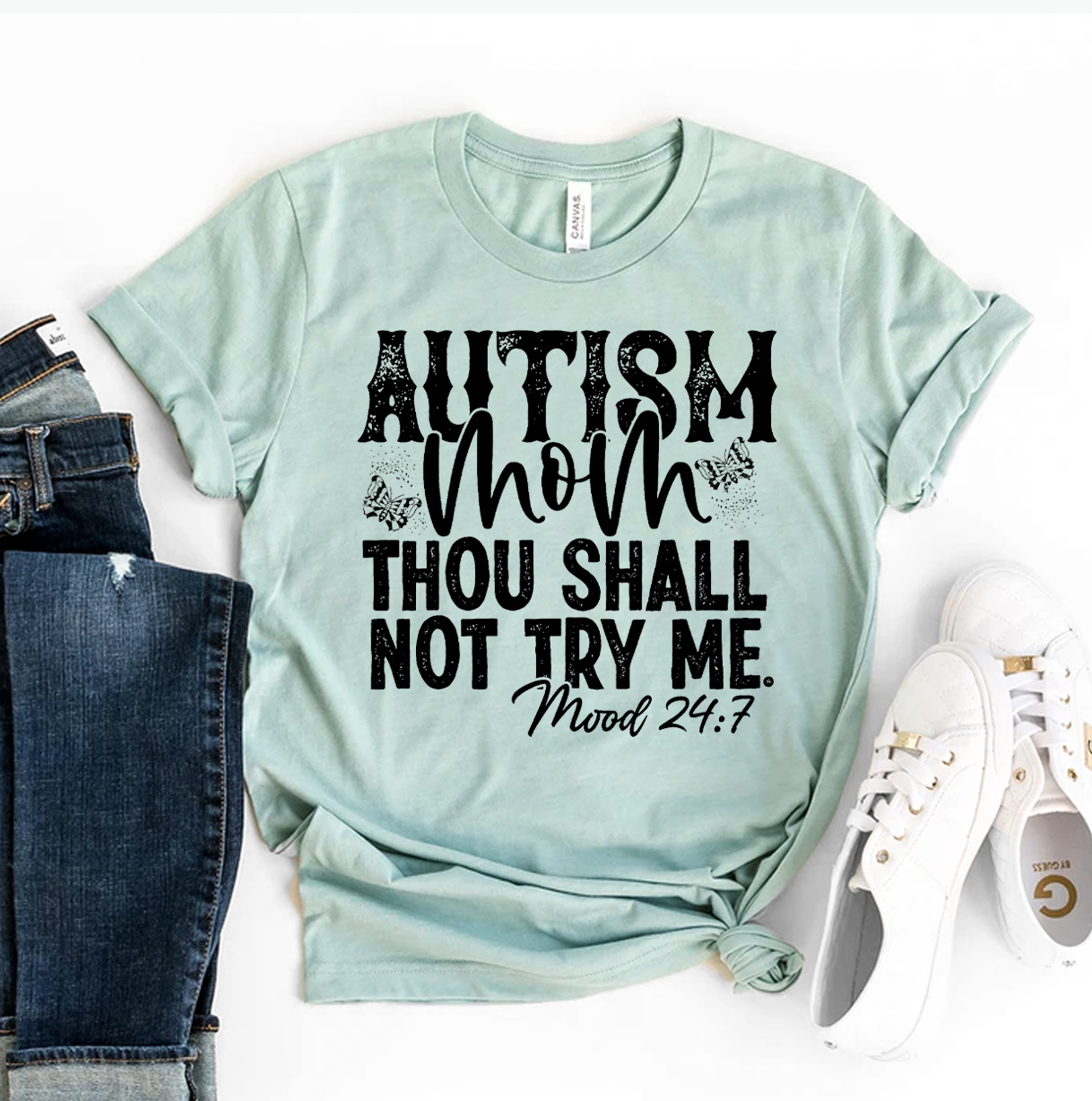 A stylish Autism Mom T-shirt made from premium ring spun cotton, featuring a vibrant design celebrating autism awareness.