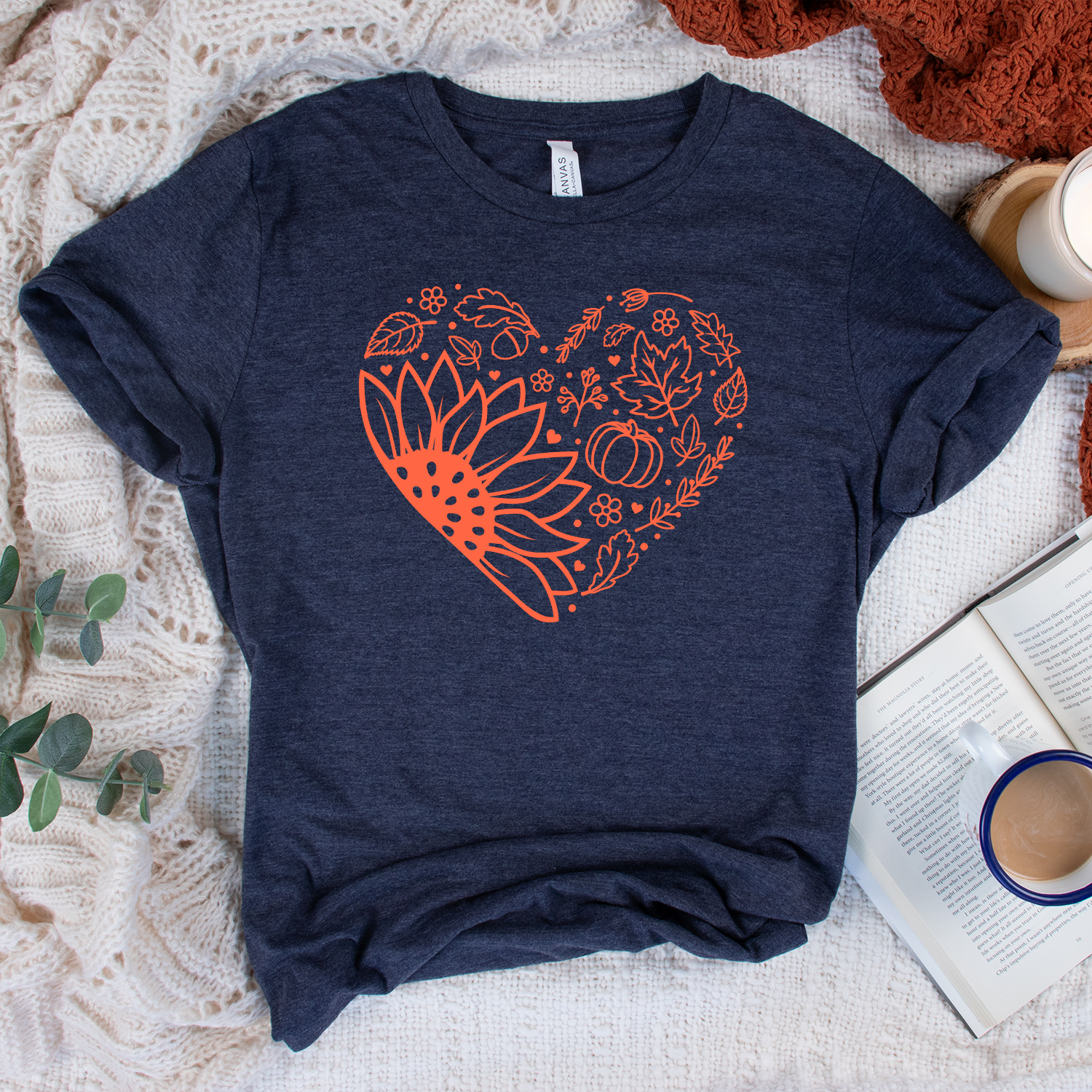 Autumn Heart Unisex T-shirt featuring a vibrant heart design, perfect for fall fashion.