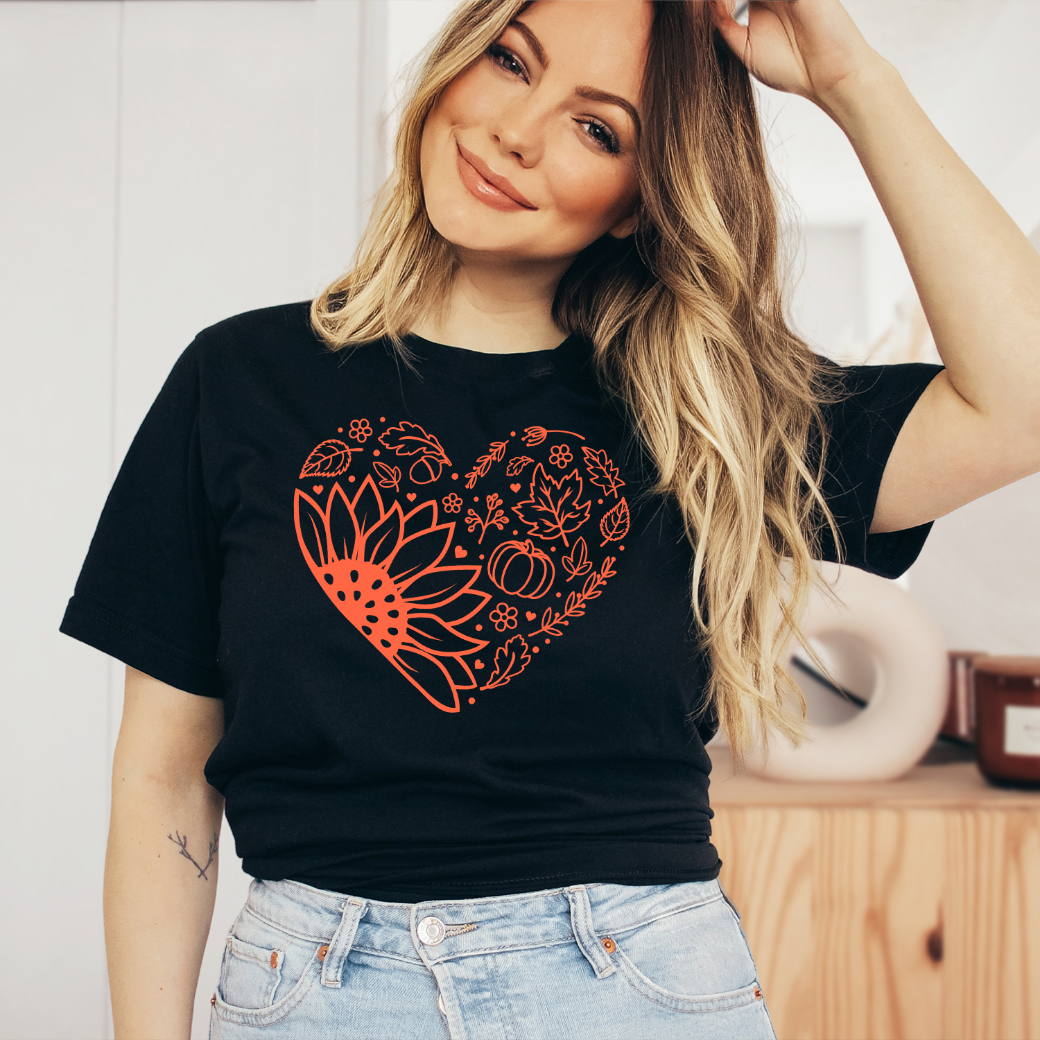 Autumn Heart Unisex T-shirt featuring a vibrant heart design, perfect for fall fashion.