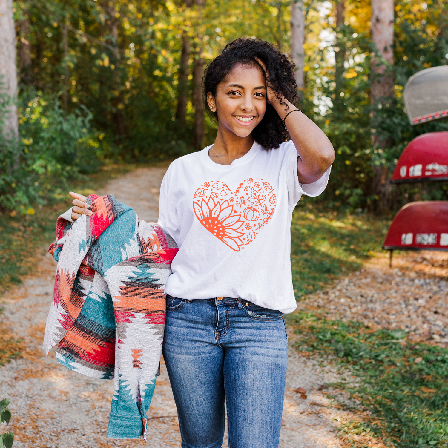 Autumn Heart Unisex T-shirt featuring a vibrant heart design, perfect for fall fashion.