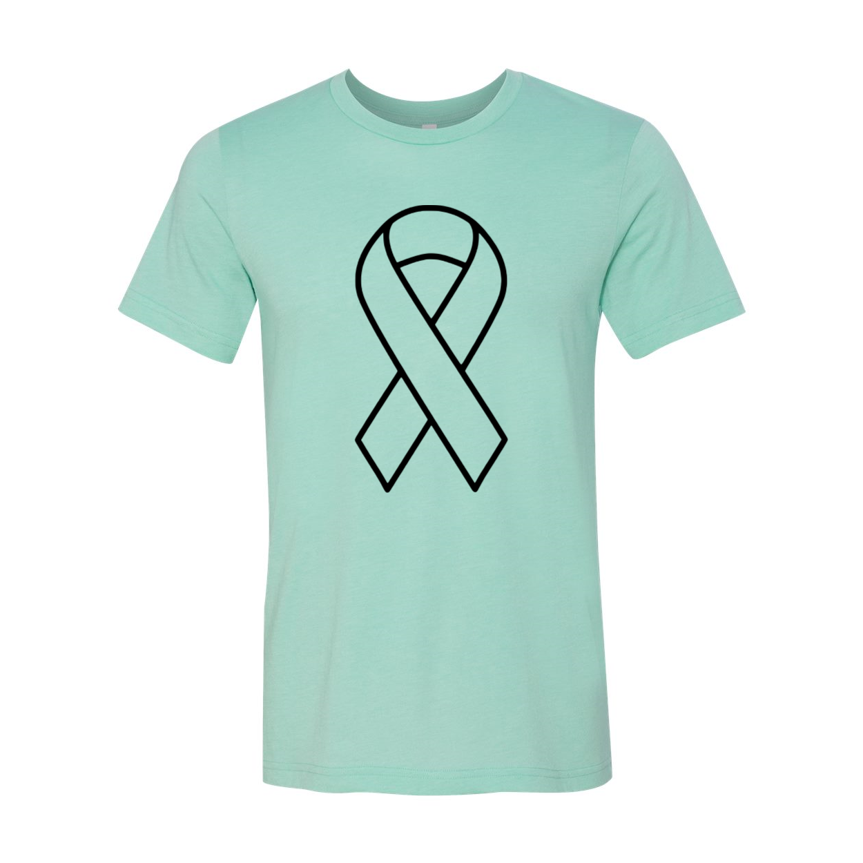 A unisex Awareness Ribbon Shirt made from soft ring spun cotton, available in multiple colors and sizes, featuring a crew neck and short sleeves.