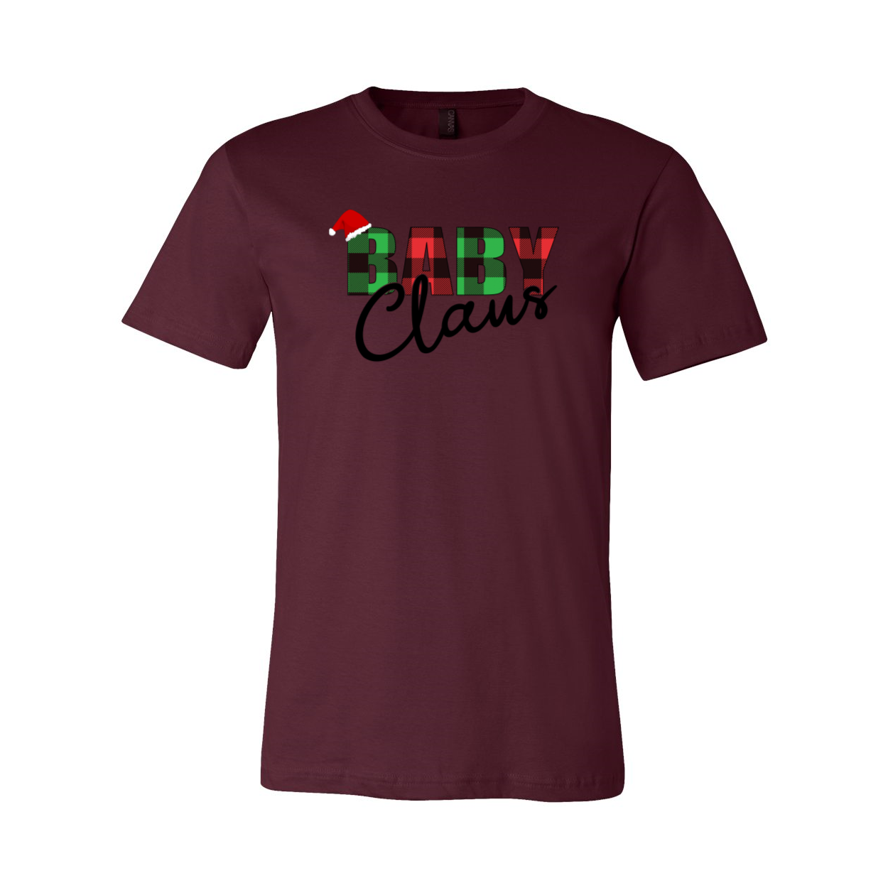 A soft and stylish Baby Claus Shirt made from ring spun cotton, featuring a classic crew neck and short sleeves, available in multiple colors.