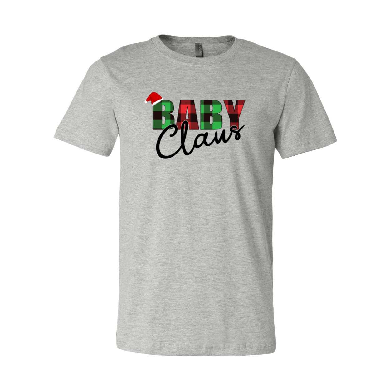 A soft and stylish Baby Claus Shirt made from ring spun cotton, featuring a classic crew neck and short sleeves, available in multiple colors.