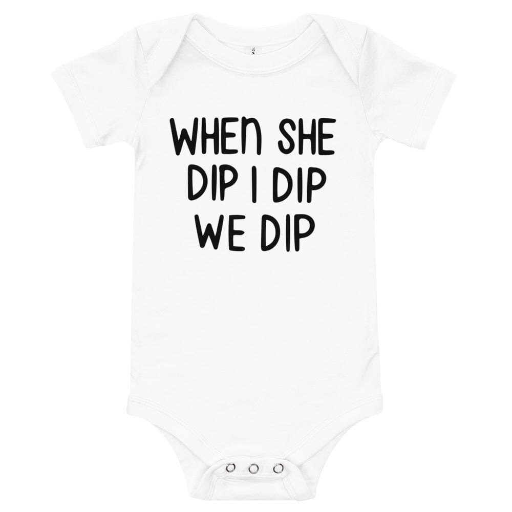 A cute Baby On Hip Onesie in various colors, showcasing its soft fabric and three-snap closure, perfect for infants.