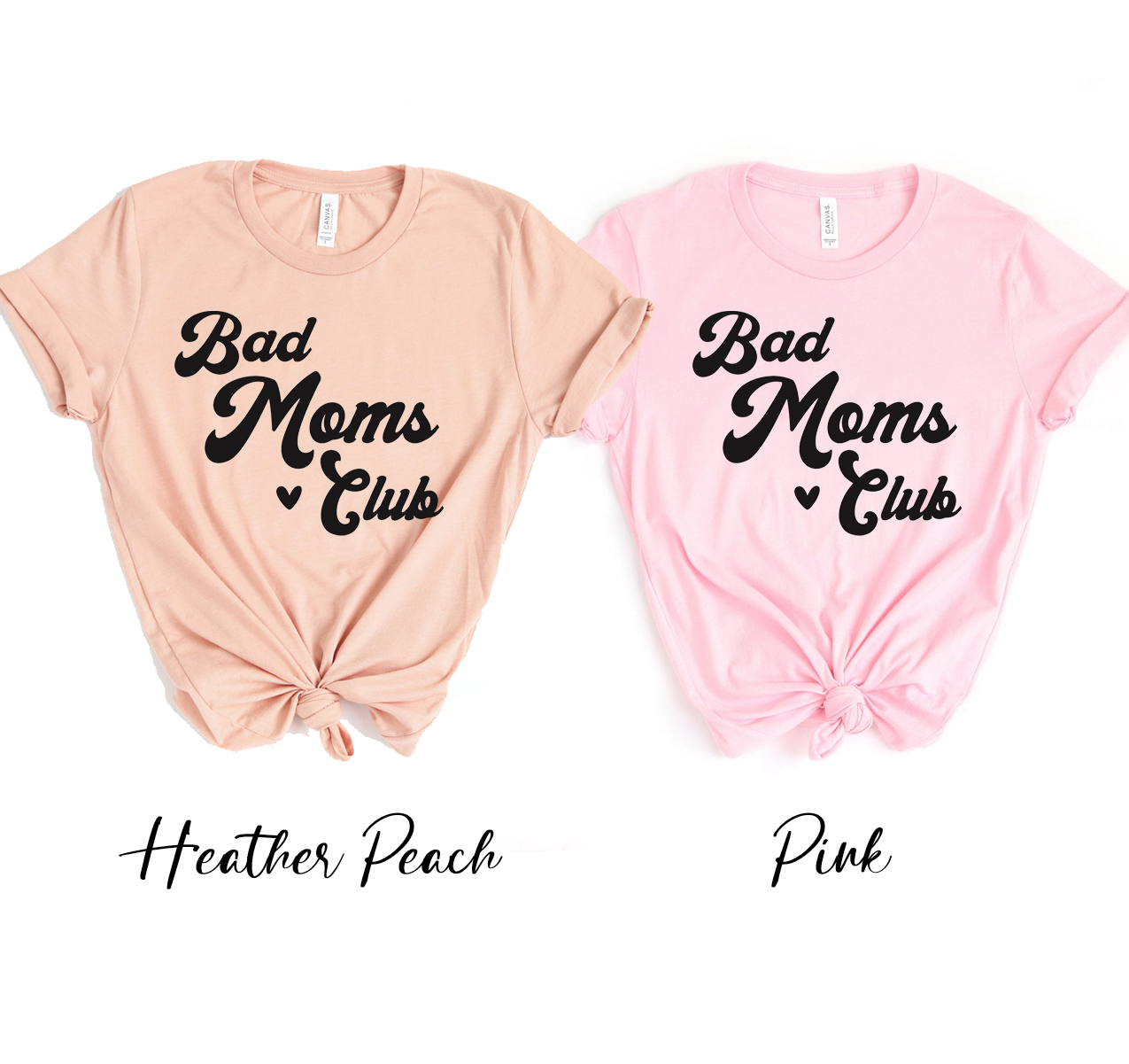 Bad Moms Club T-shirt in various sizes, showcasing its soft fabric and stylish design.