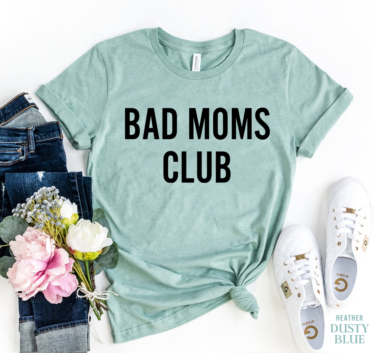 Bad Moms Club T-shirt made of premium ring spun cotton, featuring a stylish design and comfortable fit, available in various sizes.