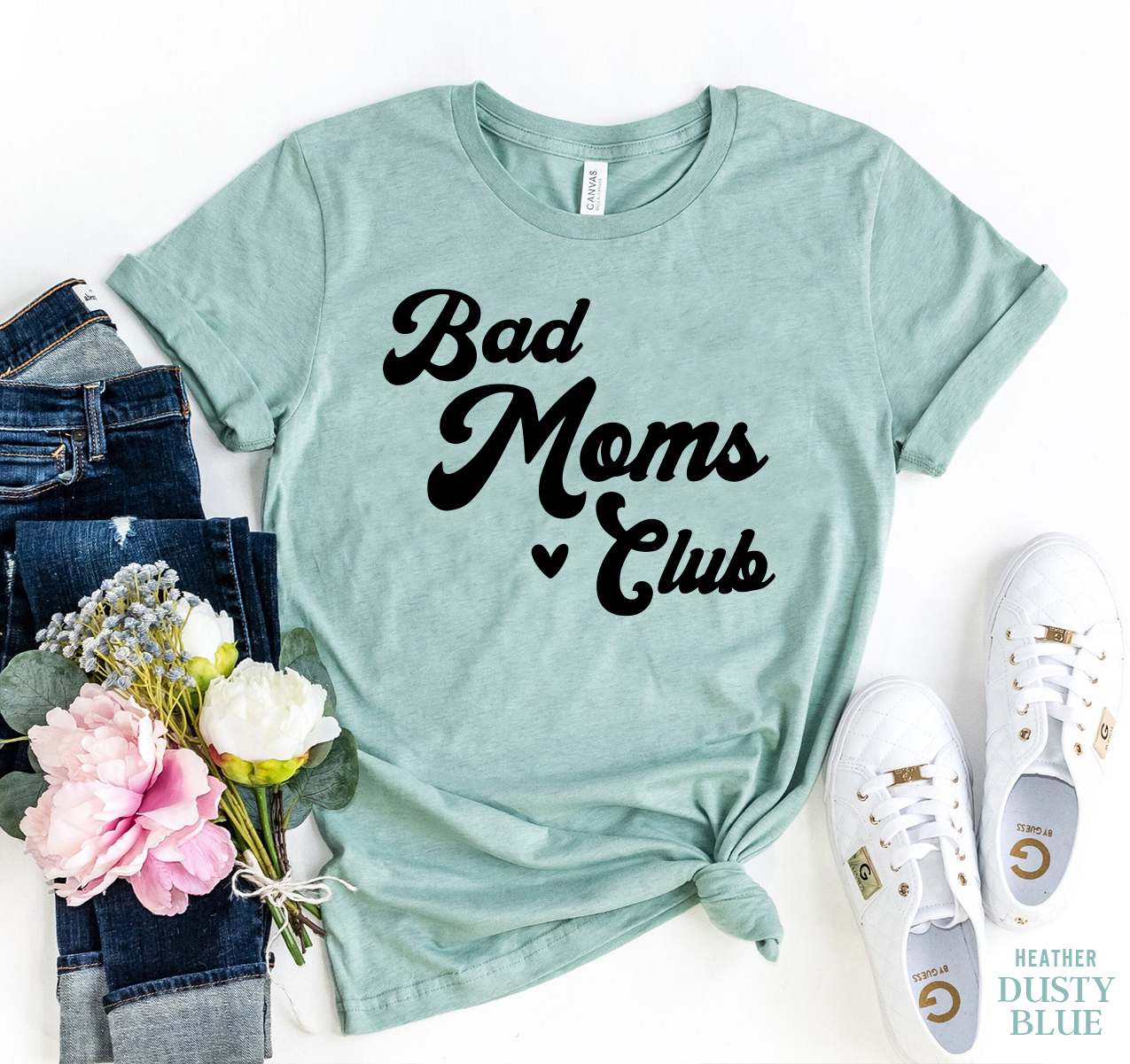 Bad Moms Club t-shirt made of premium ring spun cotton with a stylish flex print design, available in various sizes.