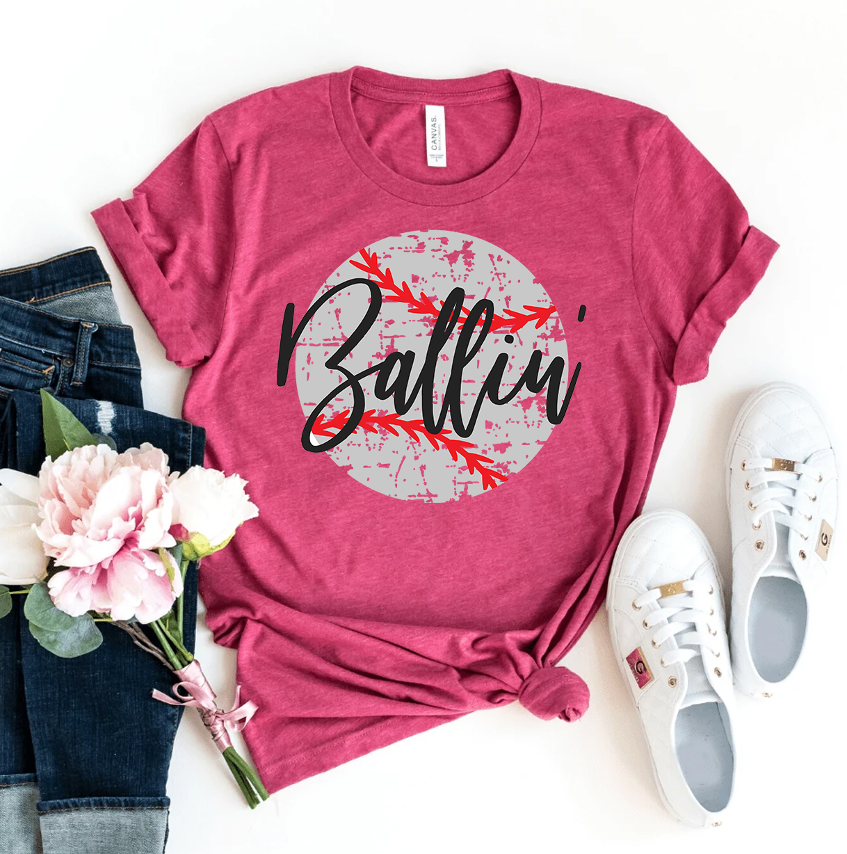 A stylish Balling T-shirt made from premium ring spun cotton, featuring a vibrant flex print design, available in various sizes.