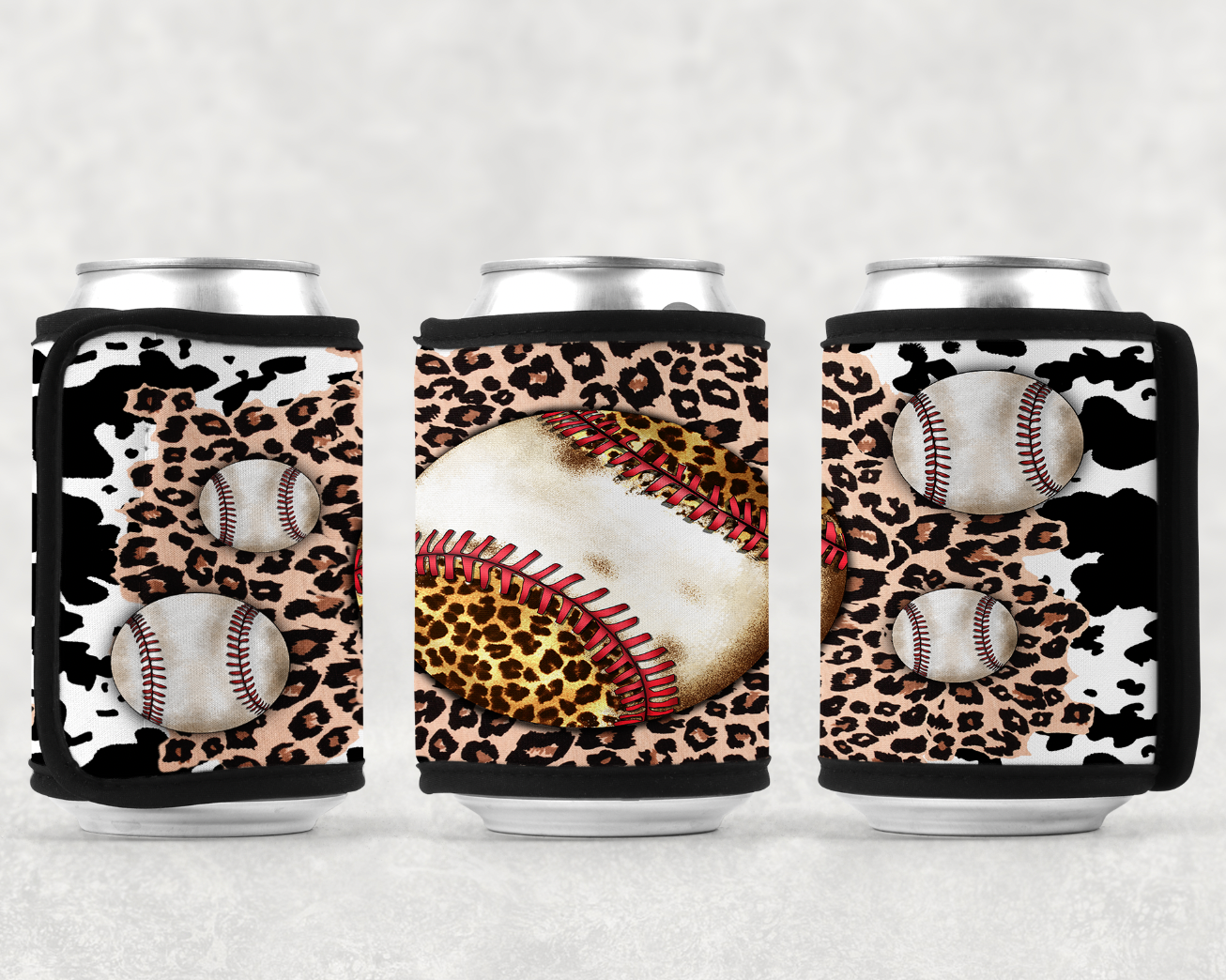 Baseball Cowhide Wrap Hugger featuring durable cowhide material and Velcro closure, designed for various bottle sizes.