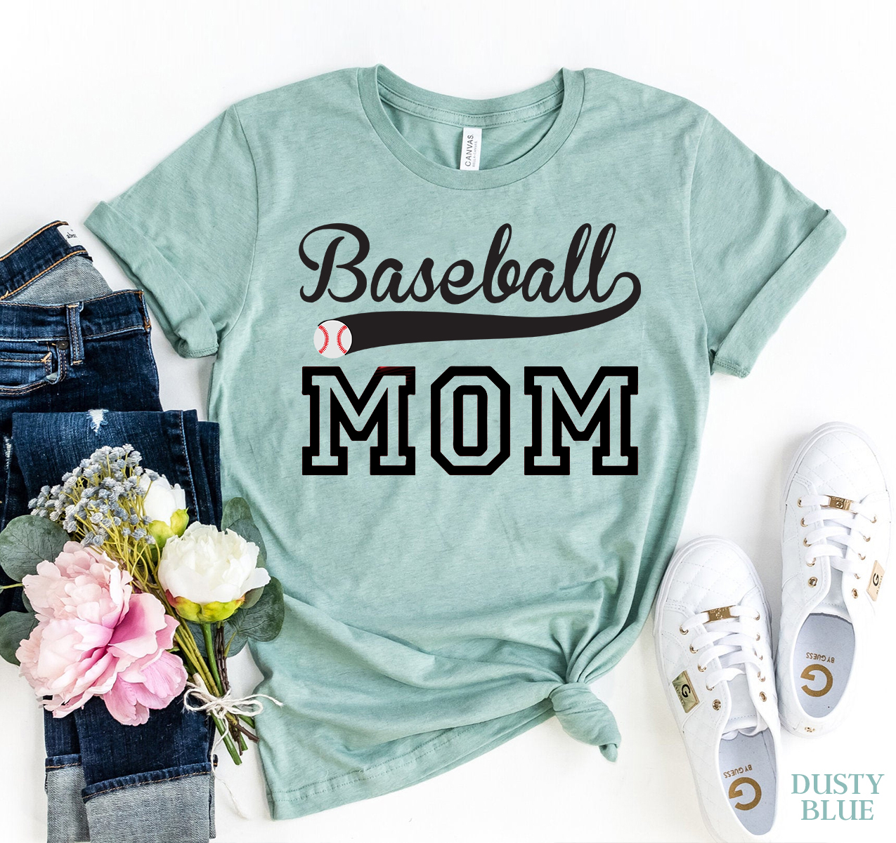 A stylish Baseball Mom T-shirt made of premium ring spun cotton, featuring a vibrant flex print design that showcases pride in baseball.