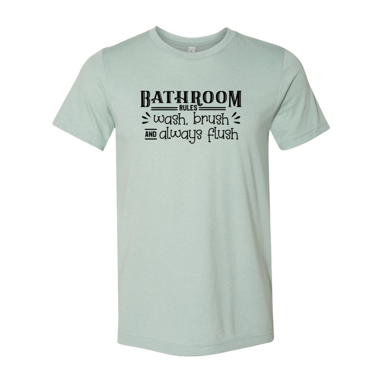 A unisex Bathroom Rules Shirt made from soft ring spun cotton, featuring a humorous print, available in various colors and sizes.