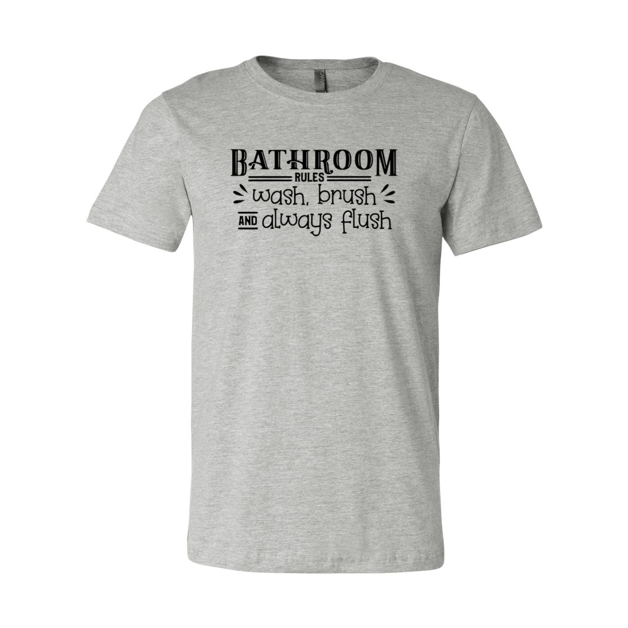 A unisex Bathroom Rules Shirt made from soft ring spun cotton, featuring a humorous print, available in various colors and sizes.