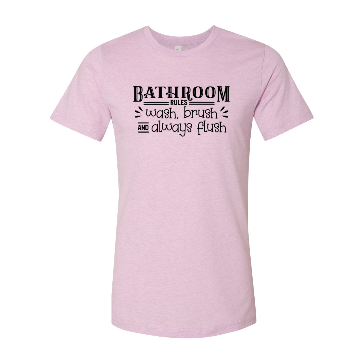 A unisex Bathroom Rules Shirt made from soft ring spun cotton, featuring a humorous print, available in various colors and sizes.