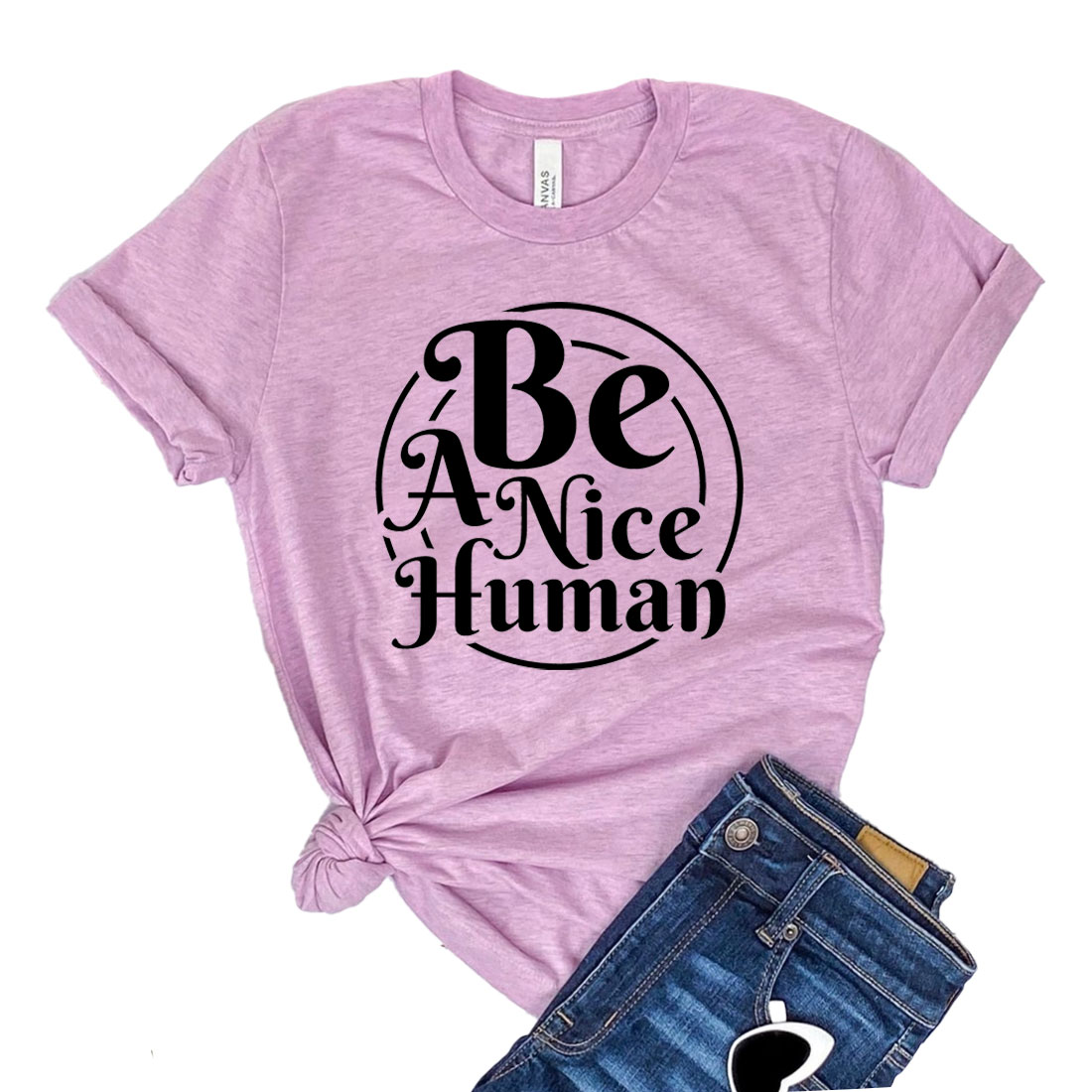 Be A Nice Human T-shirt displayed on a mannequin, showcasing its unisex design and soft fabric.