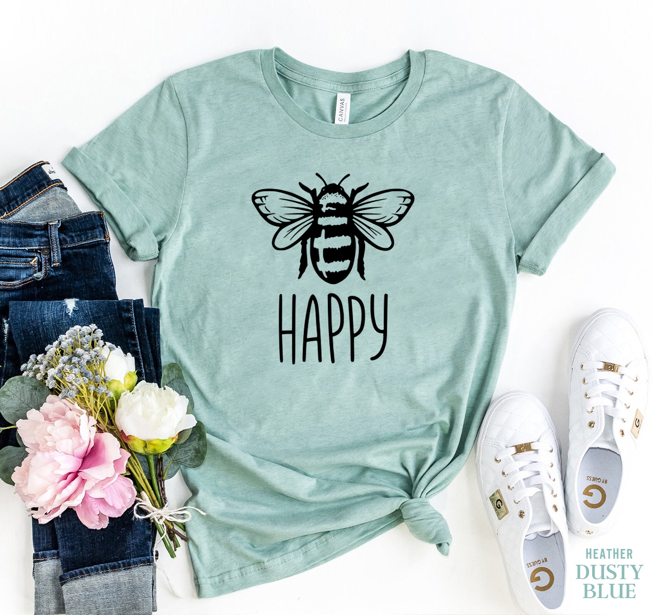 Bee Happy T-shirt made of premium ring spun cotton with a vibrant design and comfortable fit.