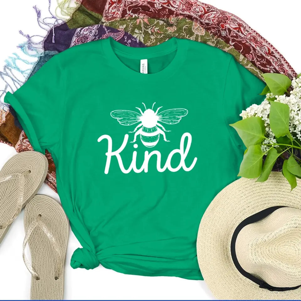 Bee Kind T-shirt featuring a cute bee design, made from soft Ringspun Cotton, perfect for casual wear.