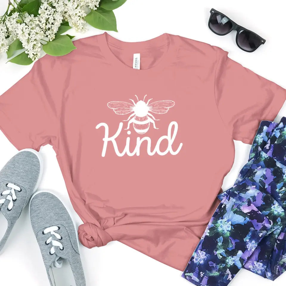 Bee Kind T-shirt featuring a cute bee design, made from soft Ringspun Cotton, perfect for casual wear.