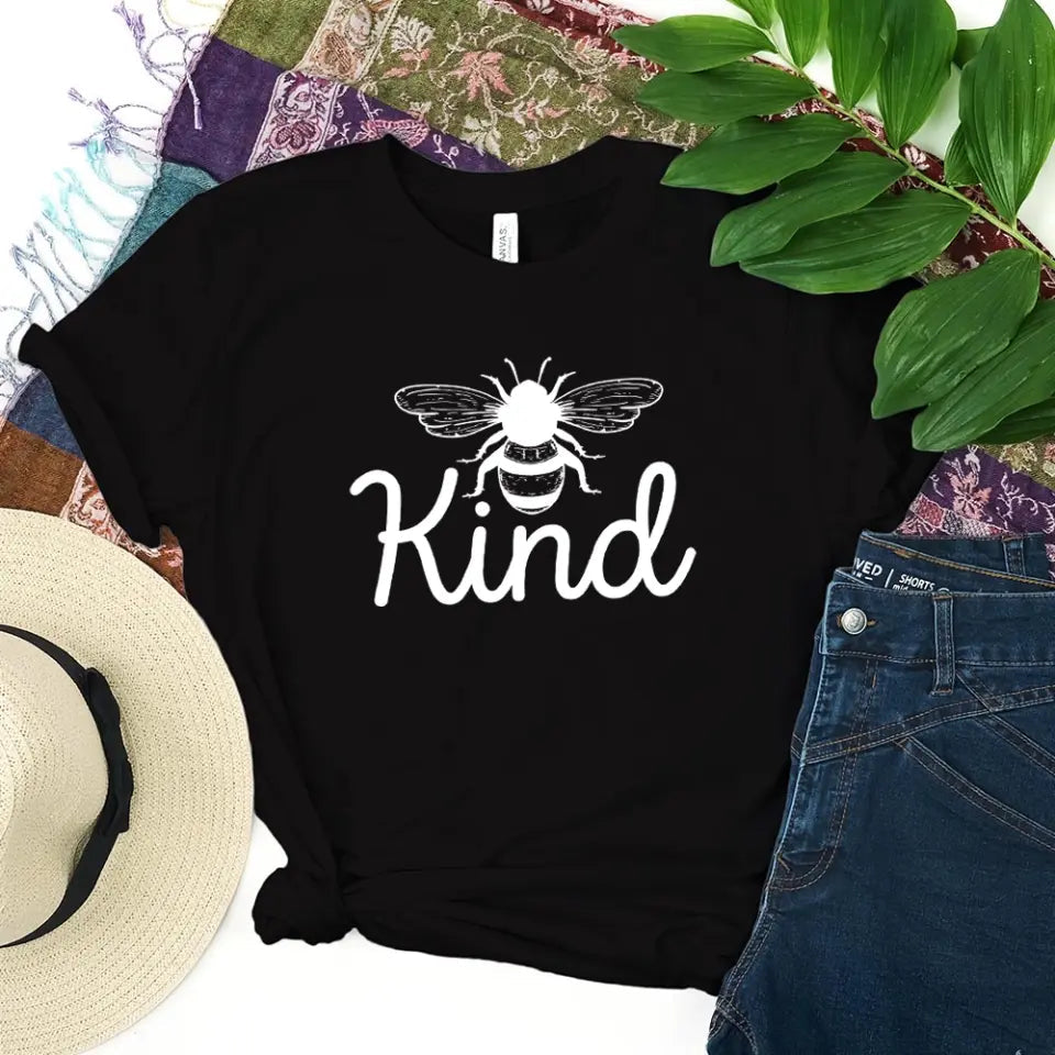 Bee Kind T-shirt featuring a cute bee design, made from soft Ringspun Cotton, perfect for casual wear.