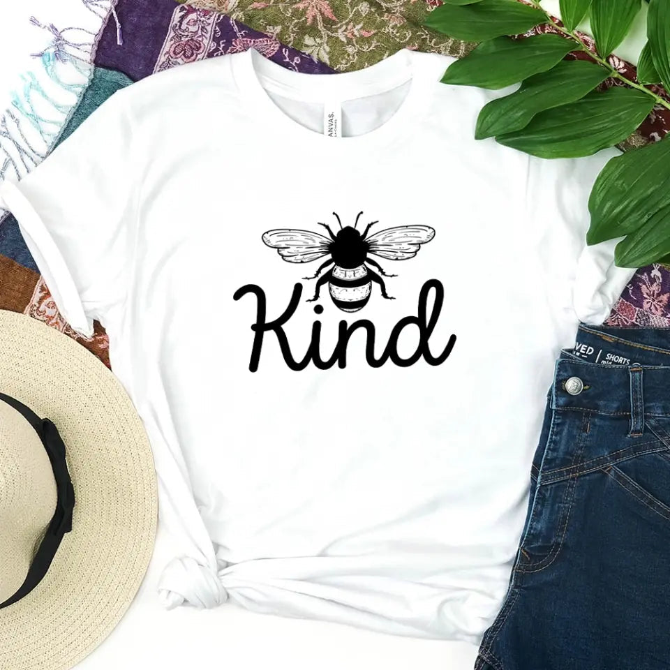 Bee Kind T-shirt featuring a cute bee design, made from soft Ringspun Cotton, perfect for casual wear.