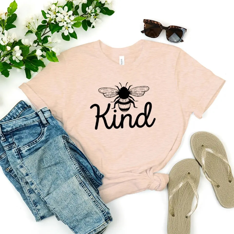 Bee Kind T-shirt featuring a cute bee design, made from soft Ringspun Cotton, perfect for casual wear.