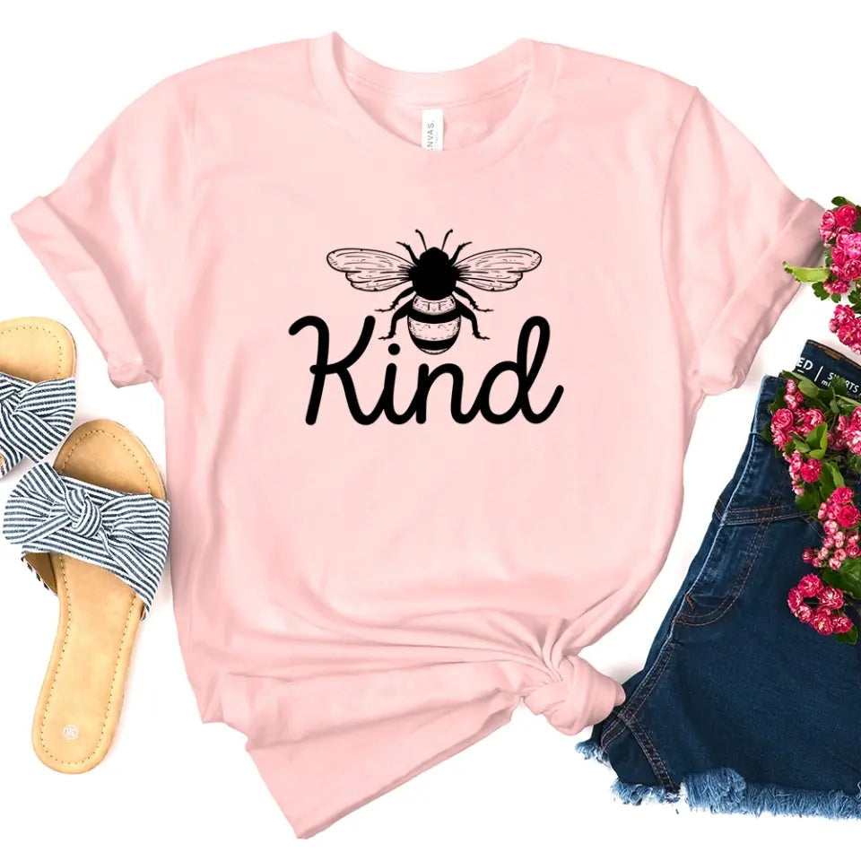 Bee Kind T-shirt featuring a cute bee design, made from soft Ringspun Cotton, perfect for casual wear.