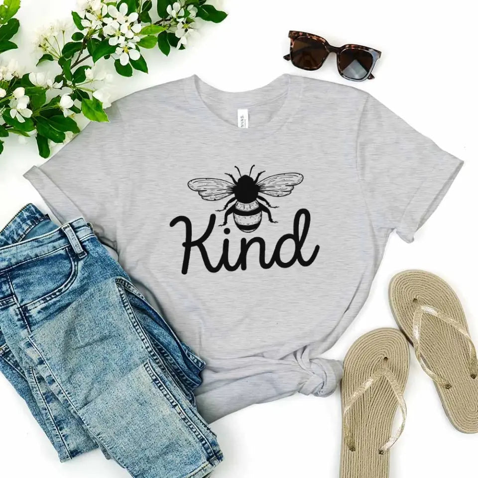 Bee Kind T-shirt featuring a cute bee design, made from soft Ringspun Cotton, perfect for casual wear.