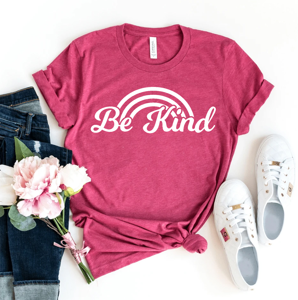 Be Kind T-shirt made from premium ring spun cotton, featuring a soft feel and high-quality flex print design.