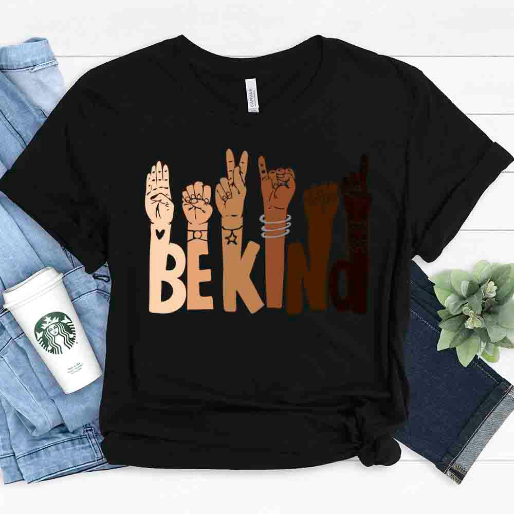 Be Kind T-shirt displayed on a mannequin, showcasing its soft fabric and unisex design in a vibrant color.