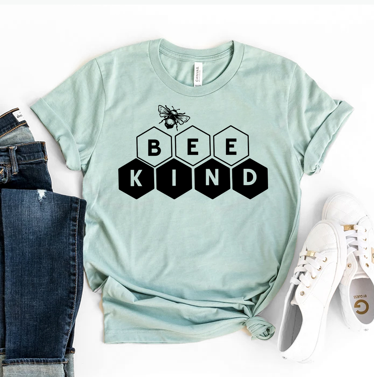 Bee Kind T-shirt made of premium ring spun cotton with a soft feel and vibrant flex print design.