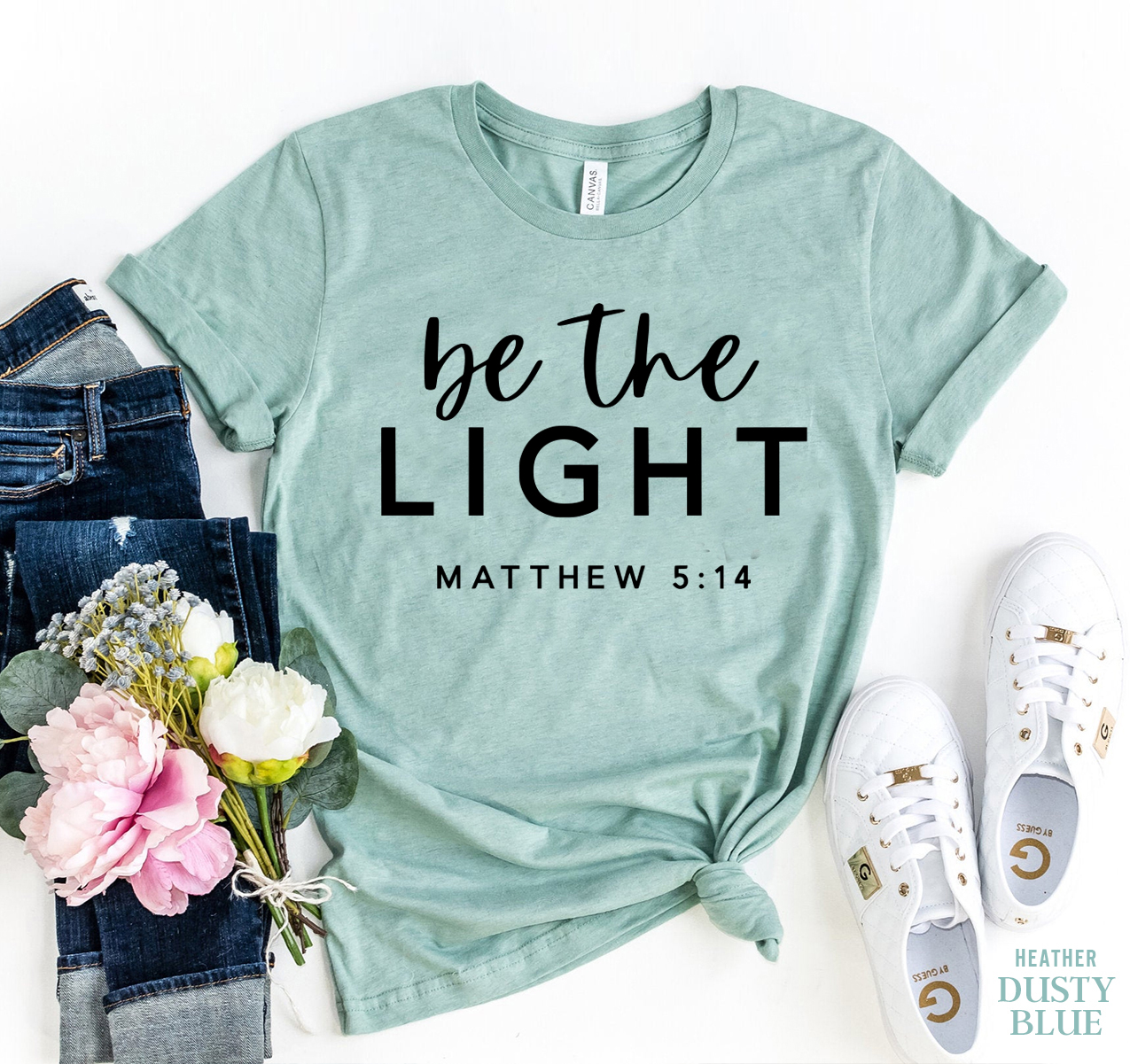 Be The Light T-shirt made from premium ring spun cotton, featuring a vibrant flex print design.