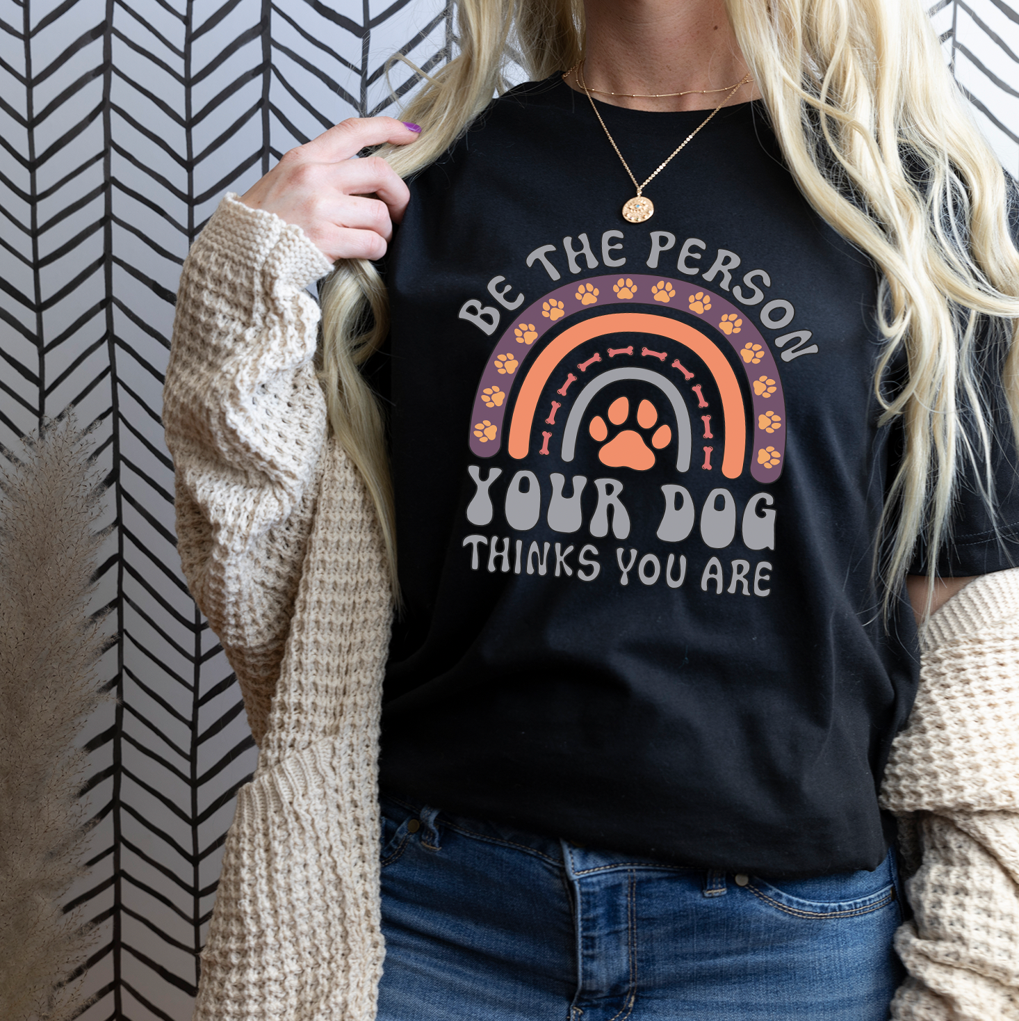 Be The Person Your Dog Thinks You Are Unisex T-shirt featuring a heartwarming design for dog lovers.