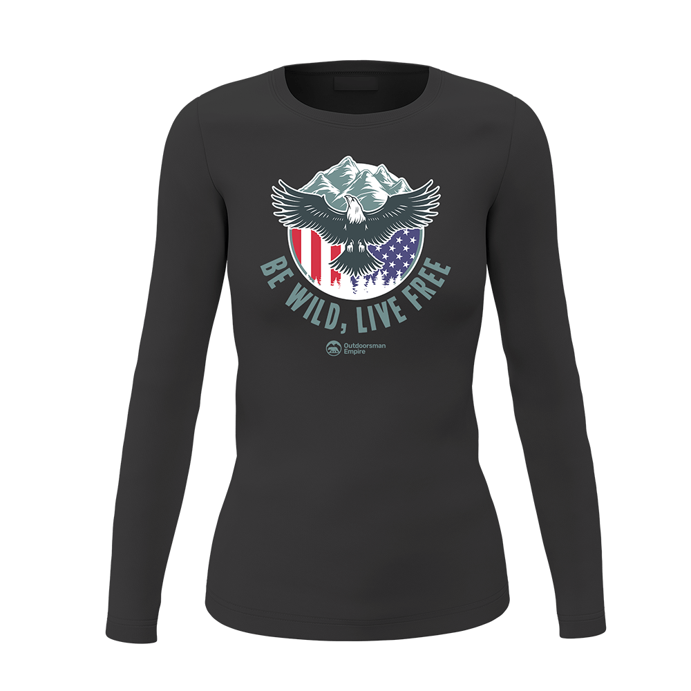 A stylish Be Wild Be Free Women Long Sleeve Shirt featuring a unique design, perfect for casual and dressy occasions.