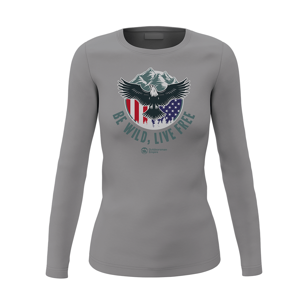 A stylish Be Wild Be Free Women Long Sleeve Shirt featuring a unique design, perfect for casual and dressy occasions.