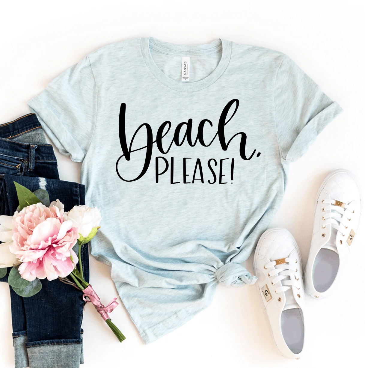 Beach Please T-shirt made of premium ring spun cotton, featuring a vibrant print and available in various sizes.