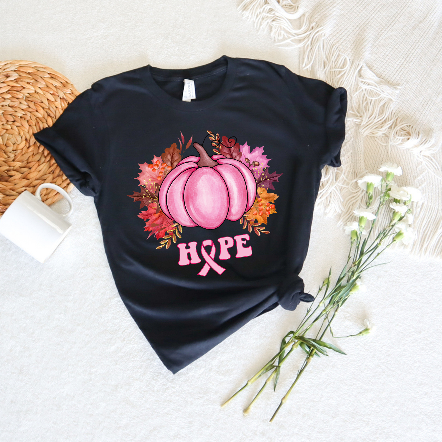 Beast Cancer Hope Pumpkins Unisex T-shirt featuring vibrant pumpkin design for breast cancer awareness.