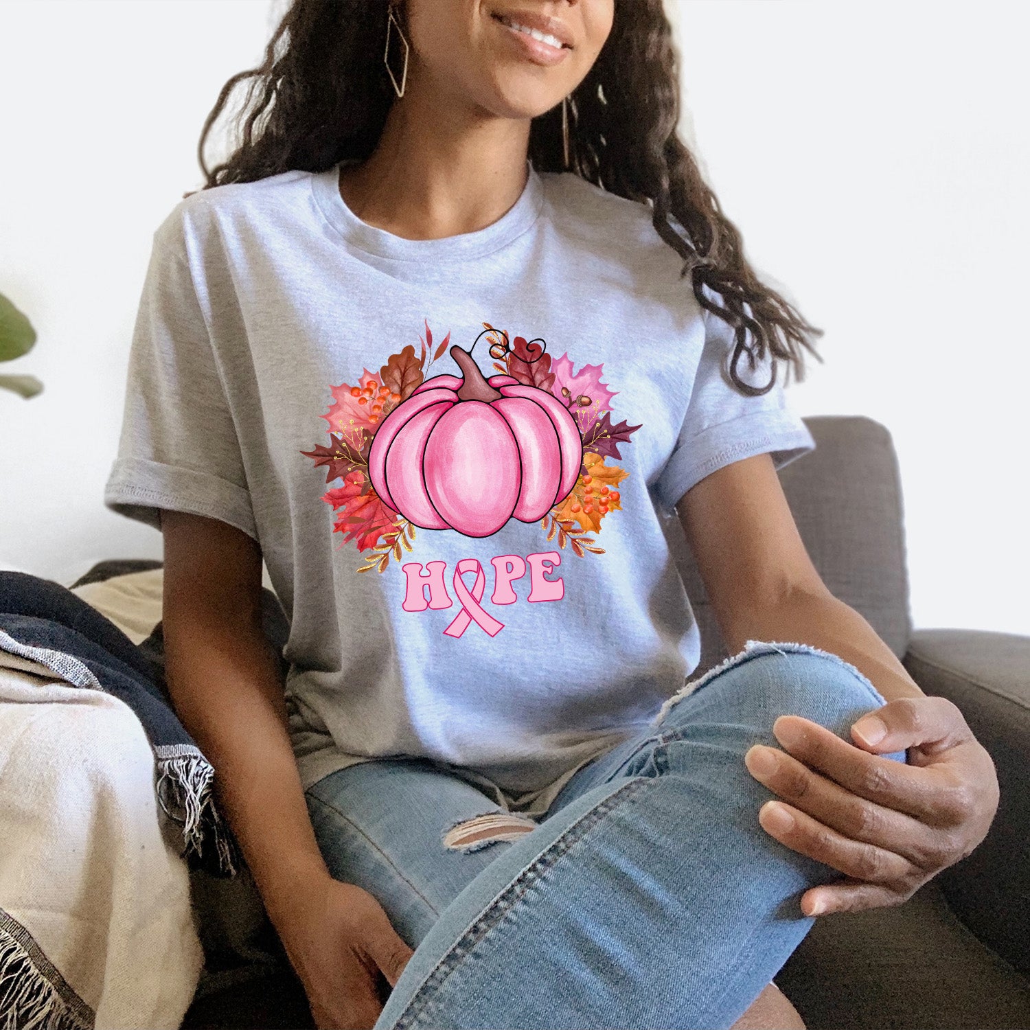 Beast Cancer Hope Pumpkins Unisex T-shirt featuring vibrant pumpkin design for breast cancer awareness.