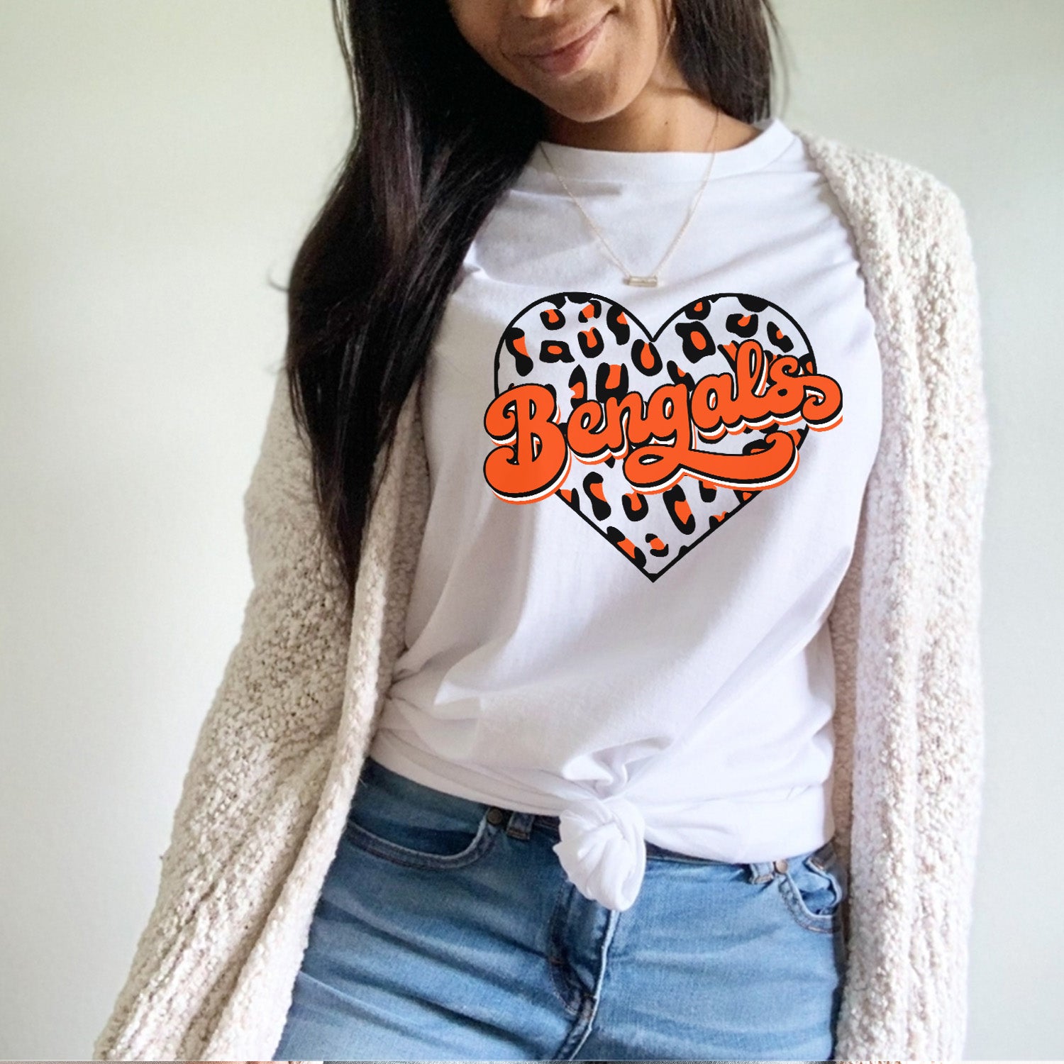 Bengals Heart Unisex T-shirt featuring a vibrant heart design, perfect for fans.