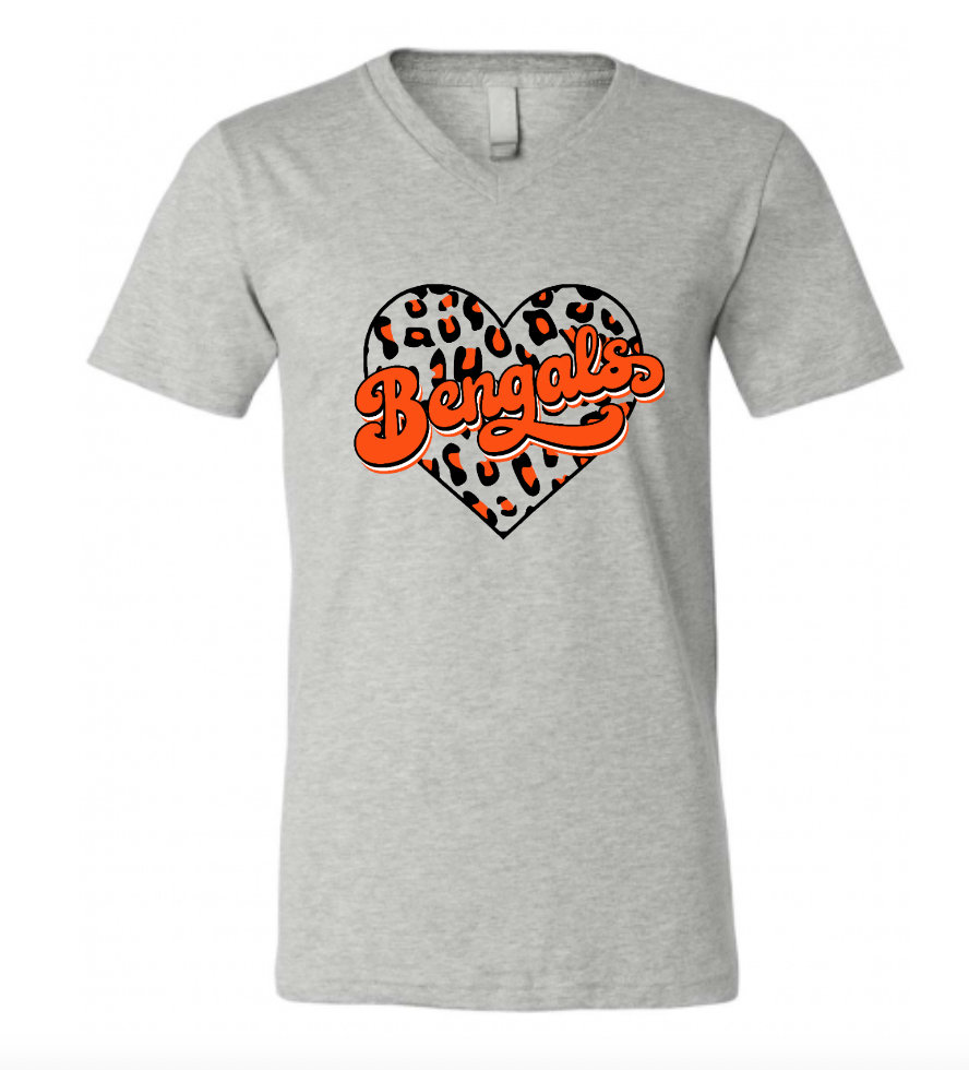 Bengals Heart Unisex V-Neck shirt featuring vibrant team colors and a stylish design, perfect for fans.