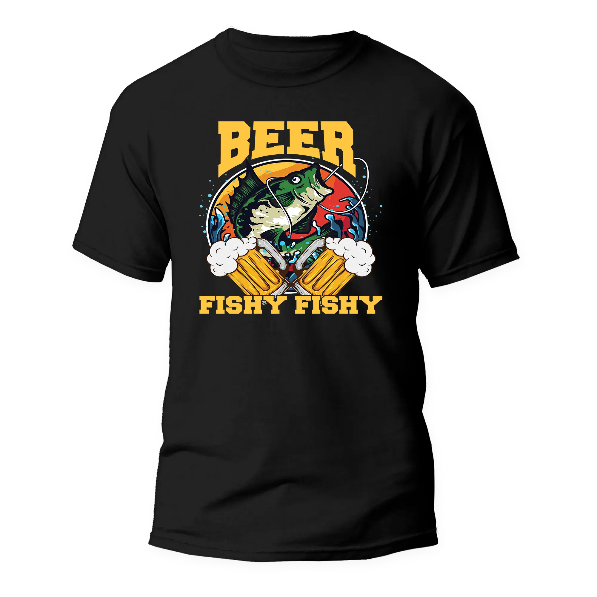 Beer Fishy Fishy 2 Man T-Shirt featuring a unique graphic design, made from soft ringspun cotton, perfect for casual wear.