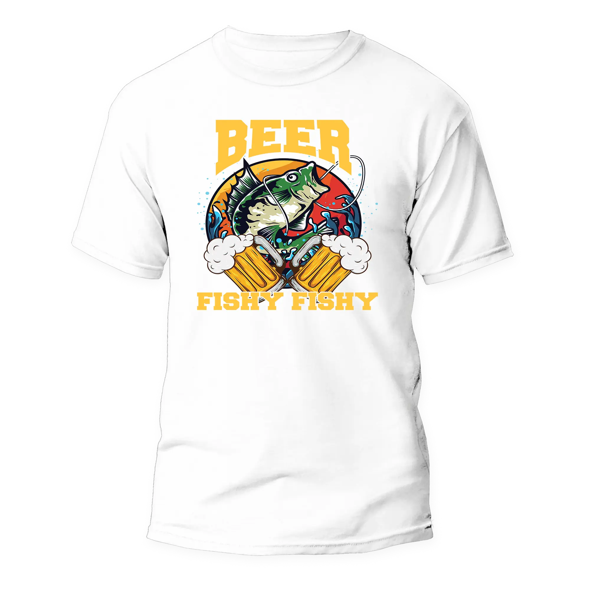 Beer Fishy Fishy 2 Man T-Shirt featuring a unique graphic design, made from soft ringspun cotton, perfect for casual wear.