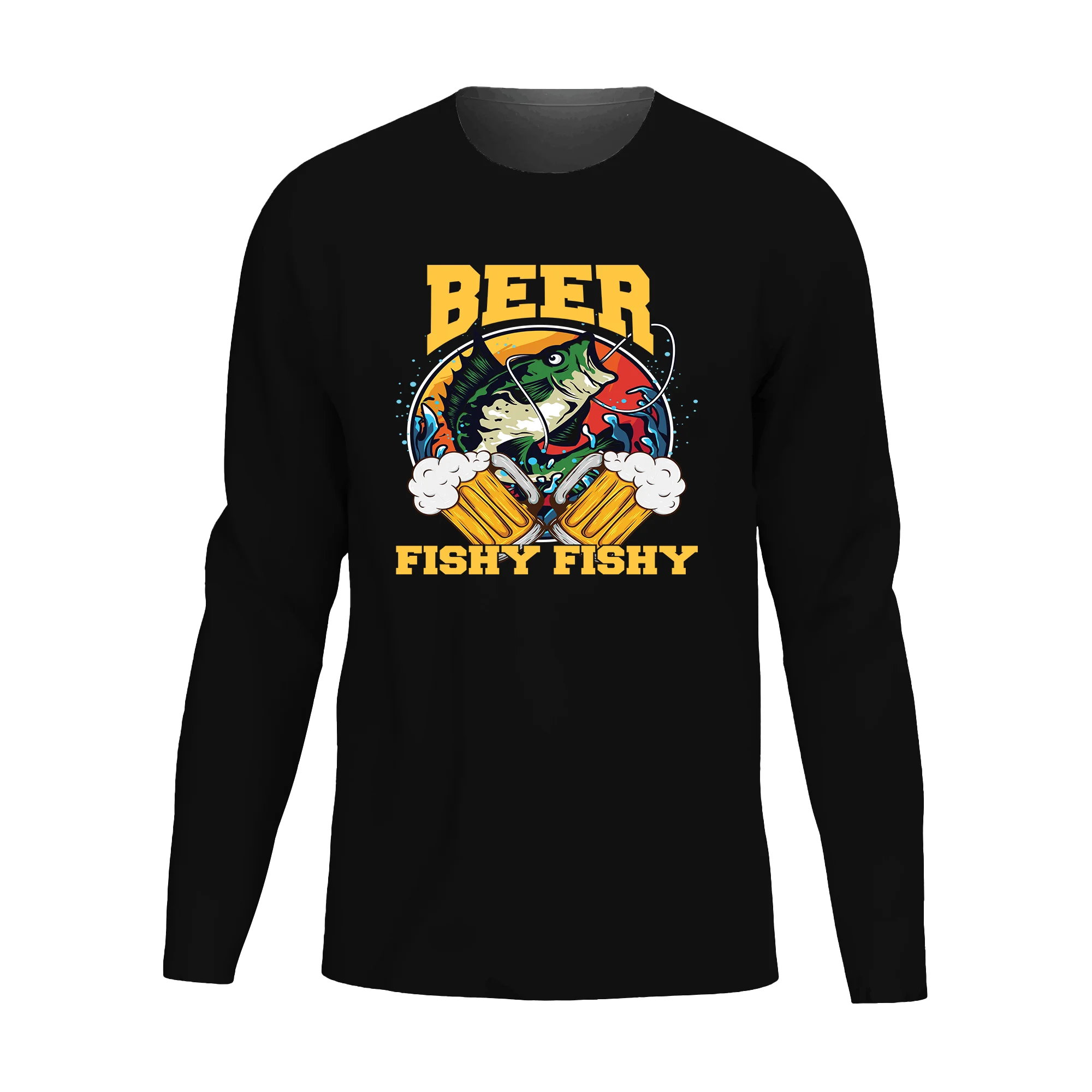 Beer Fishy Fishy 2 Men Long Sleeve Shirt featuring a unique design and comfortable fit, perfect for casual outings.