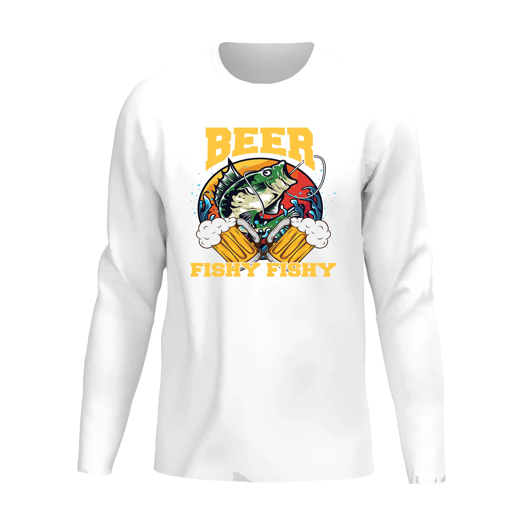 Beer Fishy Fishy 2 Men Long Sleeve Shirt featuring a unique design and comfortable fit, perfect for casual outings.