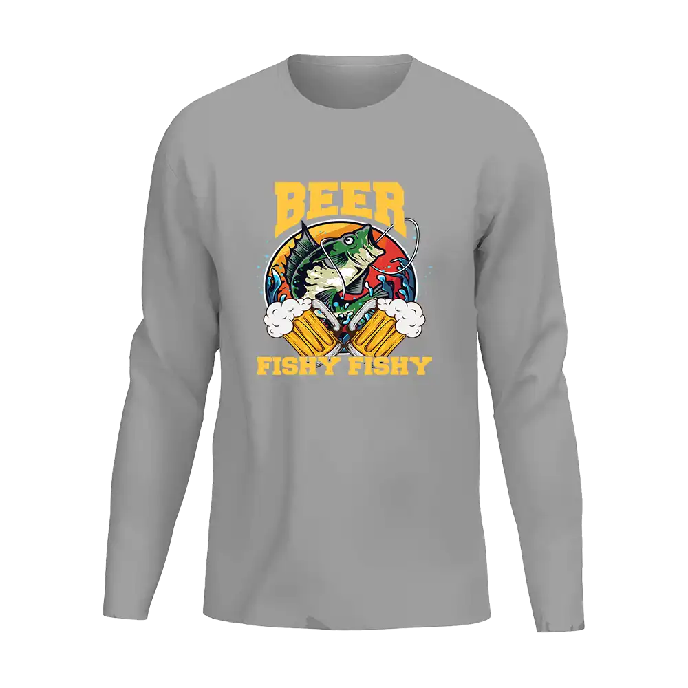 Beer Fishy Fishy 2 Men Long Sleeve Shirt featuring a unique design and comfortable fit, perfect for casual outings.