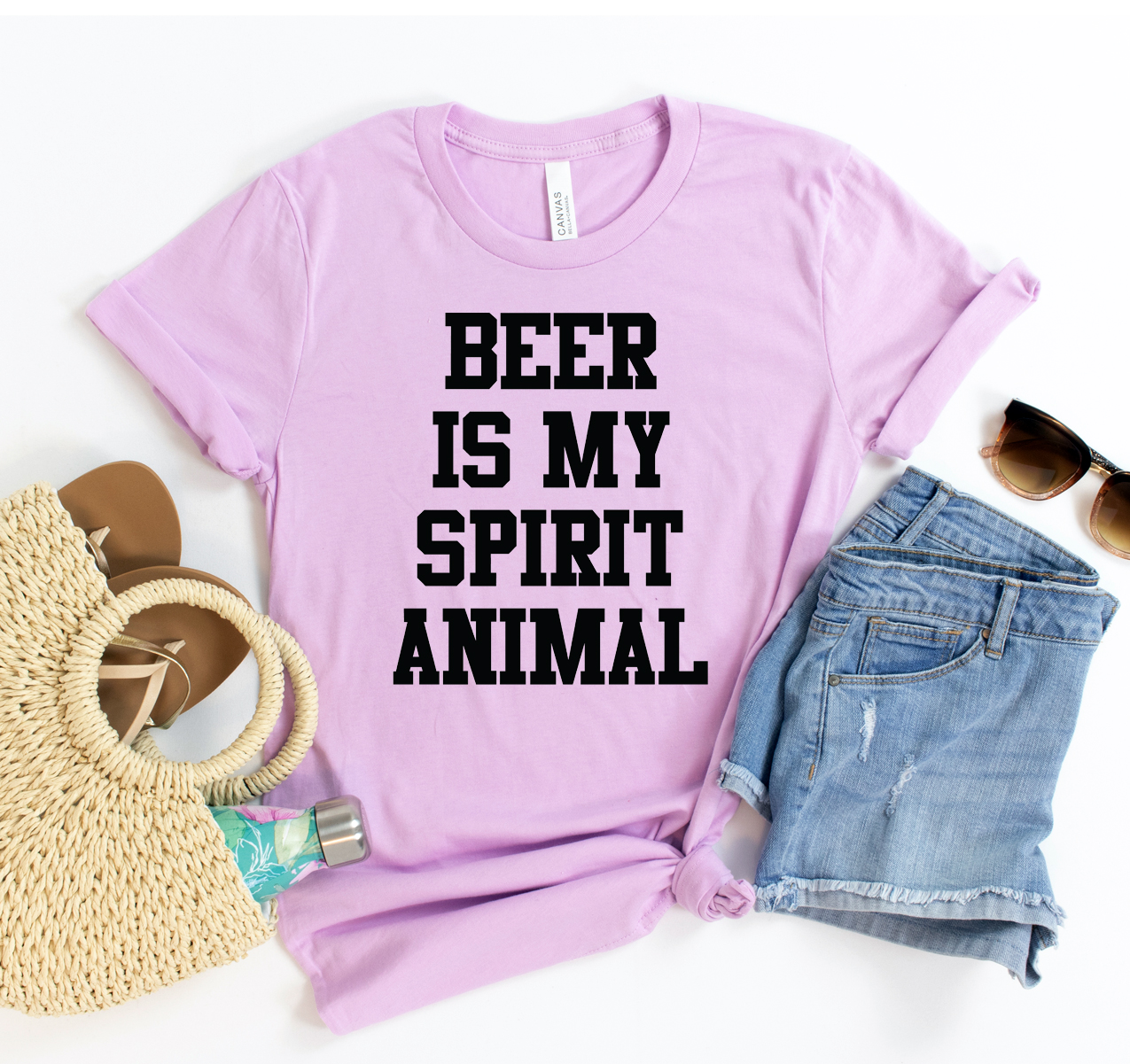 A stylish unisex Beer Is My Spirit Animal T-shirt made from soft cotton, featuring a bold print that showcases a love for beer.